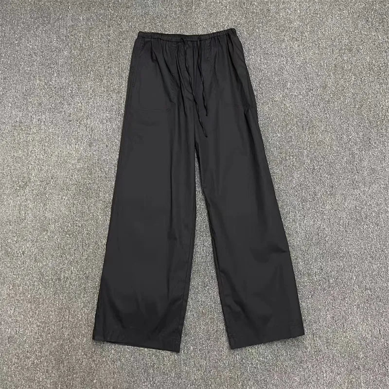 TOTEME High Waist Wide Leg Trousers – Cotton Poplin with Drawstring & Side Pockets