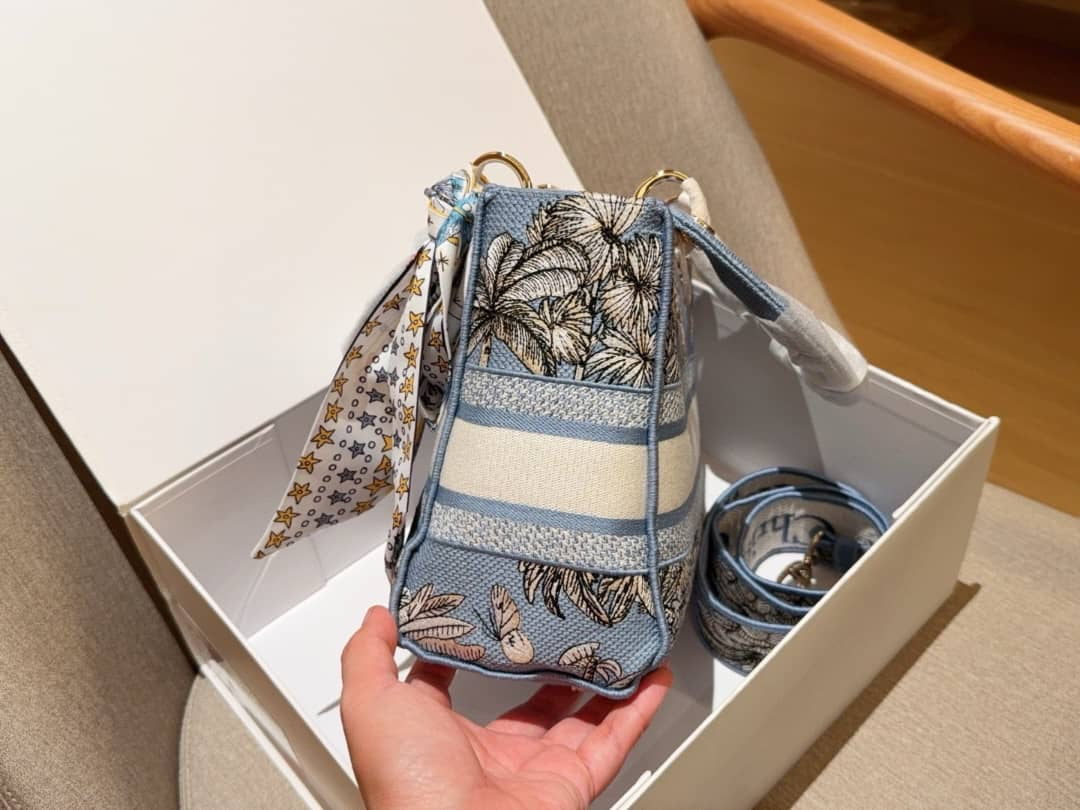 Lady D Celestial Blue and White Toile de Jouy Palms Embroidery Small