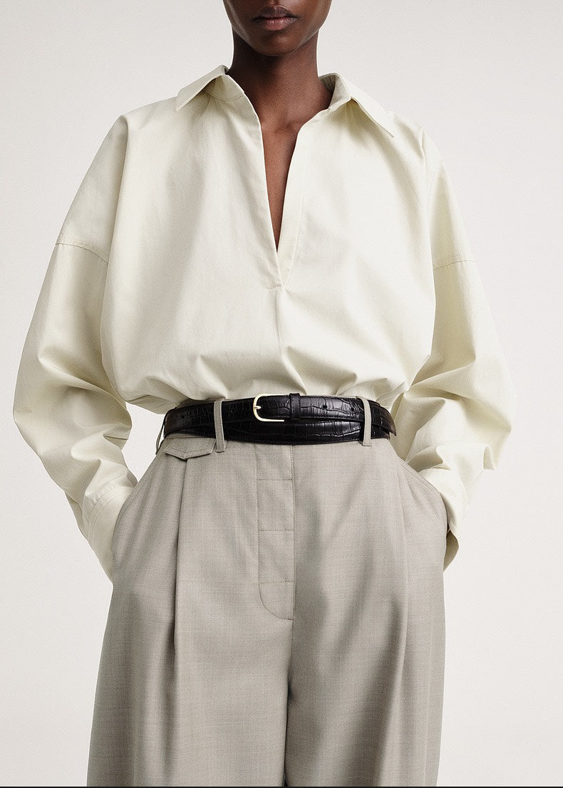 TOTEME Poplin Shirt Blouse – Batwing Sleeves, Boxy Fit & Blouson Effect