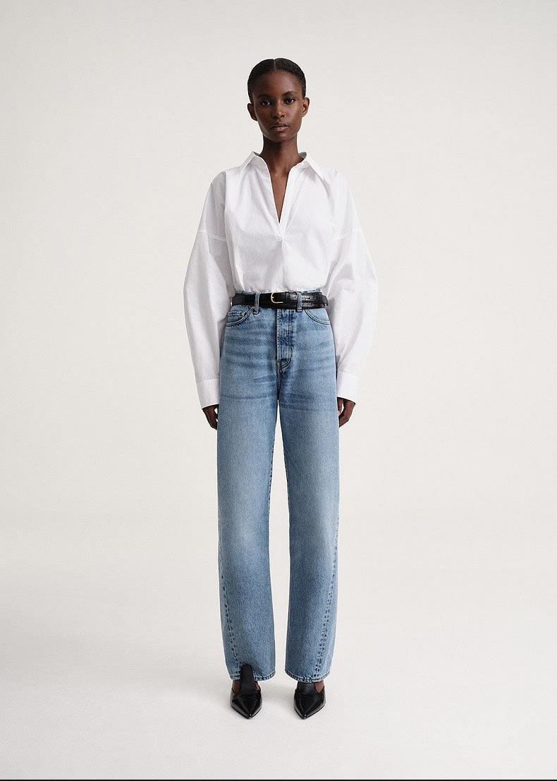 TOTEME Poplin Shirt Blouse – Batwing Sleeves, Boxy Fit & Blouson Effect
