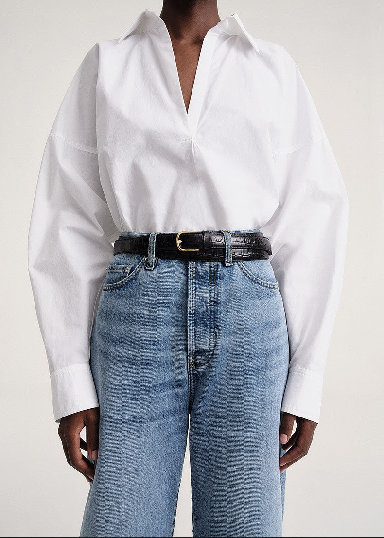 TOTEME Poplin Shirt Blouse – Batwing Sleeves, Boxy Fit & Blouson Effect