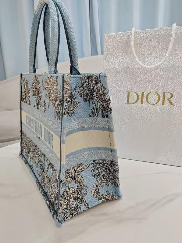 D Riviera Book Tote Celestial Blue and White Toile de Jouy Palms Embroidery
