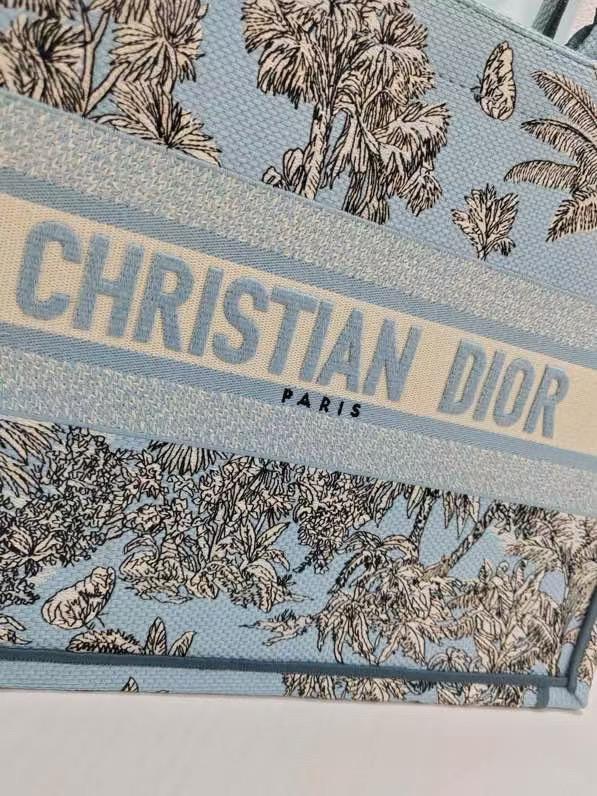 D Riviera Book Tote Celestial Blue and White Toile de Jouy Palms Embroidery
