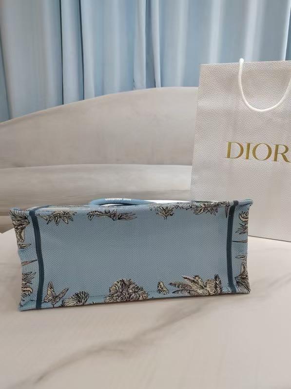 D Riviera Book Tote Celestial Blue and White Toile de Jouy Palms Embroidery