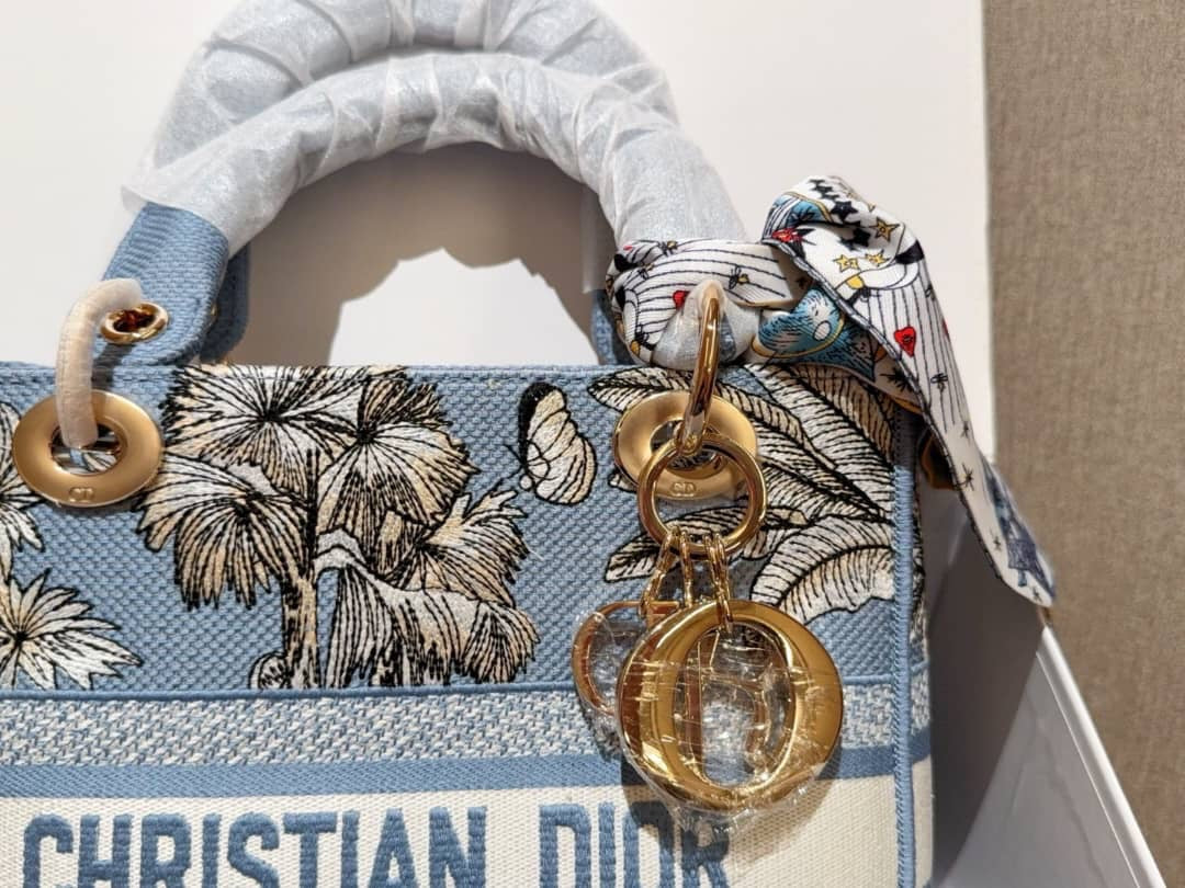 Lady D Celestial Blue and White Toile de Jouy Palms Embroidery Small