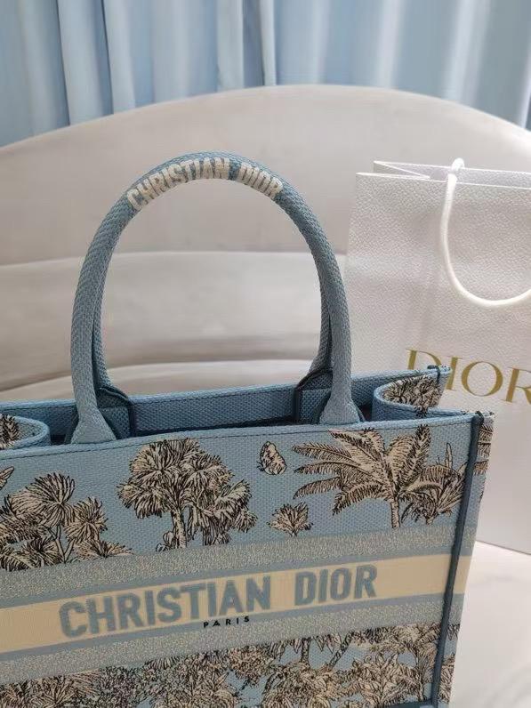 D Riviera Book Tote Celestial Blue and White Toile de Jouy Palms Embroidery