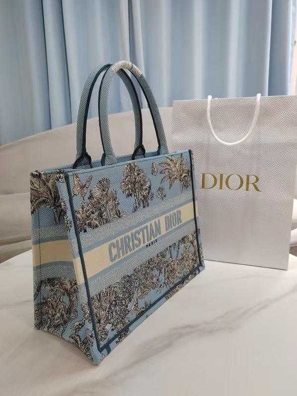 D Riviera Book Tote Celestial Blue and White Toile de Jouy Palms Embroidery