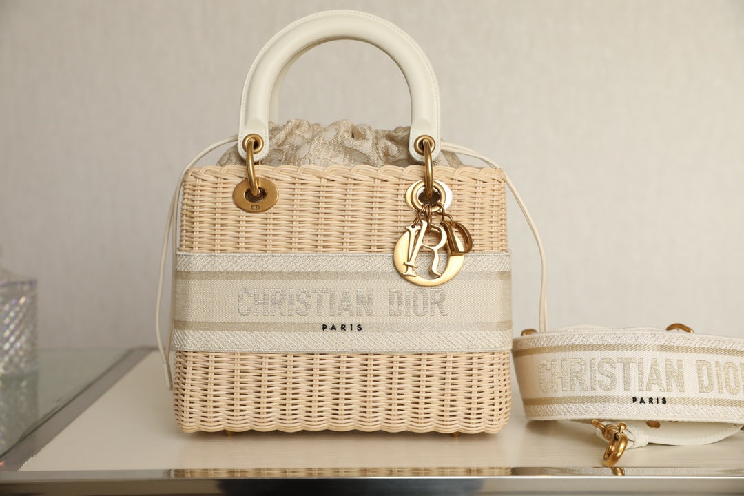 Wicker Oblique Medium Lady D Bag Beige