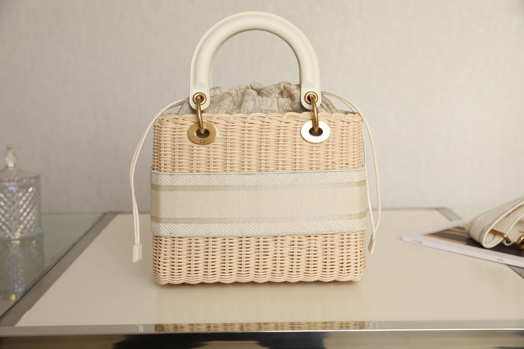 Wicker Oblique Medium Lady D Bag Beige