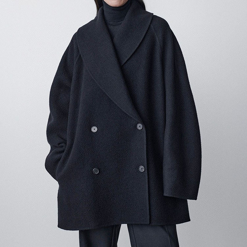 The Row Winter Wool Coat – Black Wool Blend, Straight Hem & Elegant Button Closure