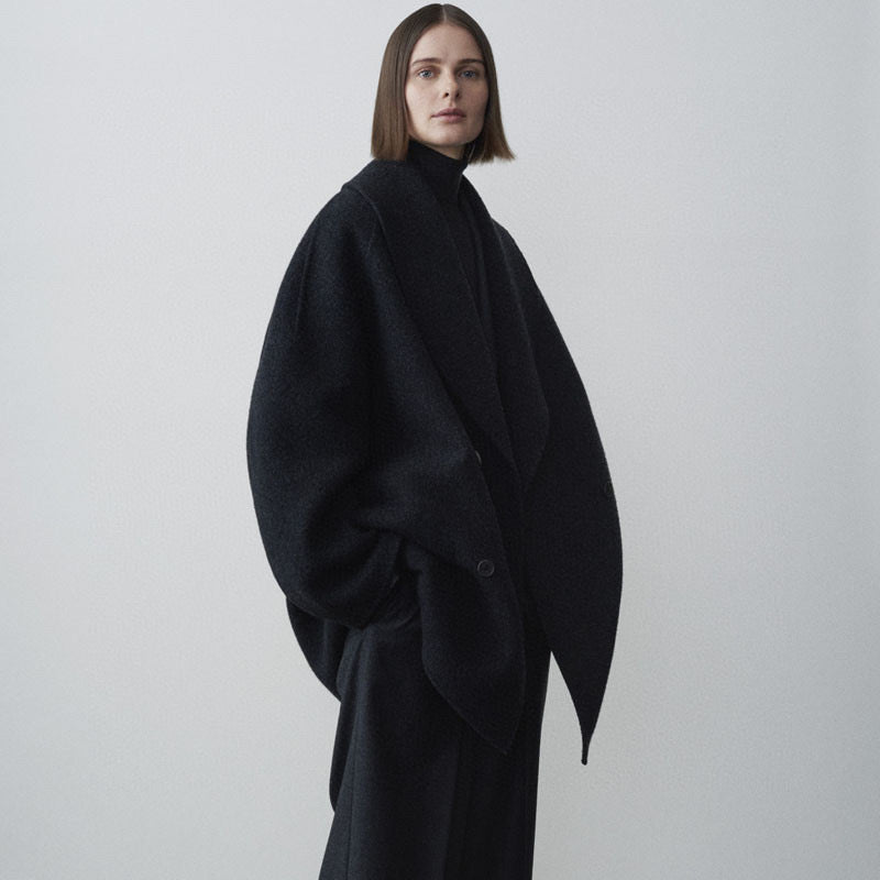 The Row Winter Wool Coat – Black Wool Blend, Straight Hem & Elegant Button Closure