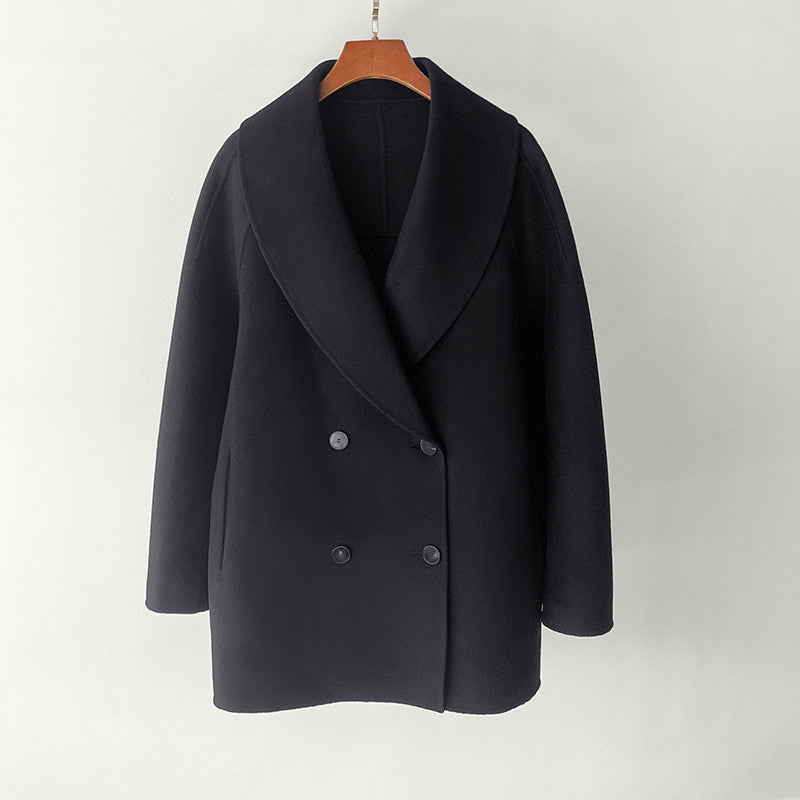 The Row Winter Wool Coat – Black Wool Blend, Straight Hem & Elegant Button Closure