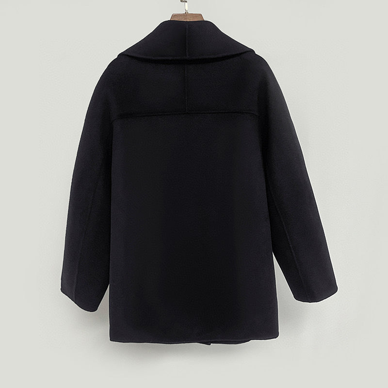 The Row Winter Wool Coat – Black Wool Blend, Straight Hem & Elegant Button Closure