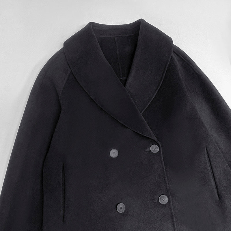 The Row Winter Wool Coat – Black Wool Blend, Straight Hem & Elegant Button Closure