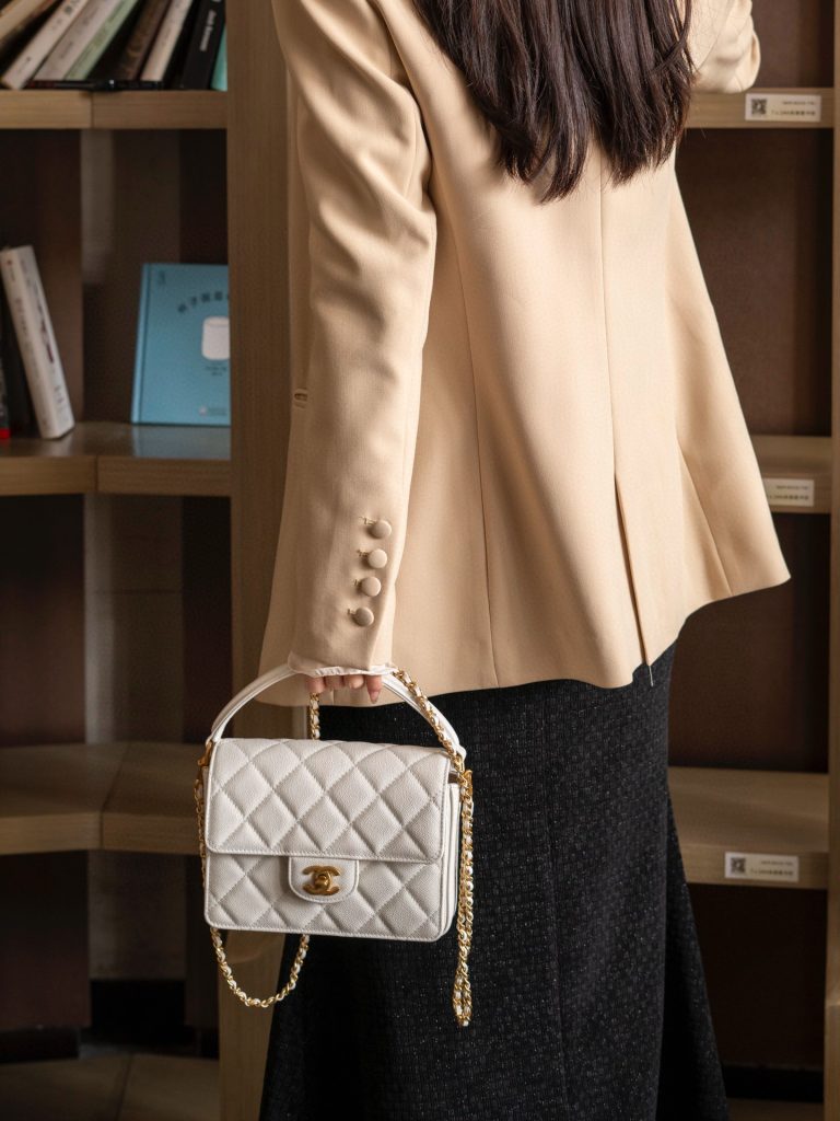 CC 24K Classic Small Handle Flap Bag White