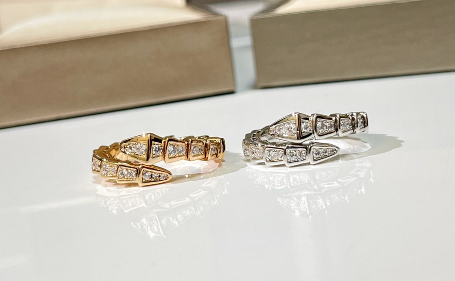 BULGARI Serpenti Viper 18kt Gold Ring with Pavé Diamonds