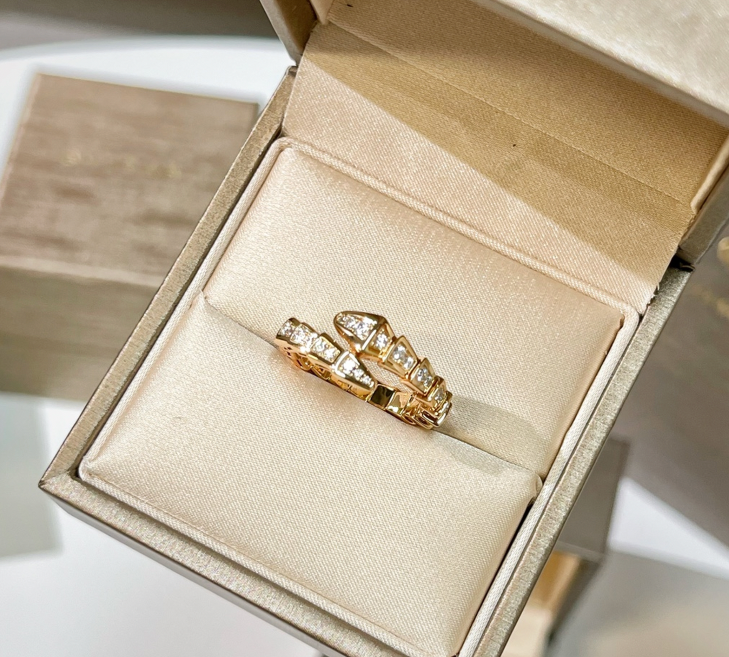 BULGARI Serpenti Viper 18kt Gold Ring with Pavé Diamonds