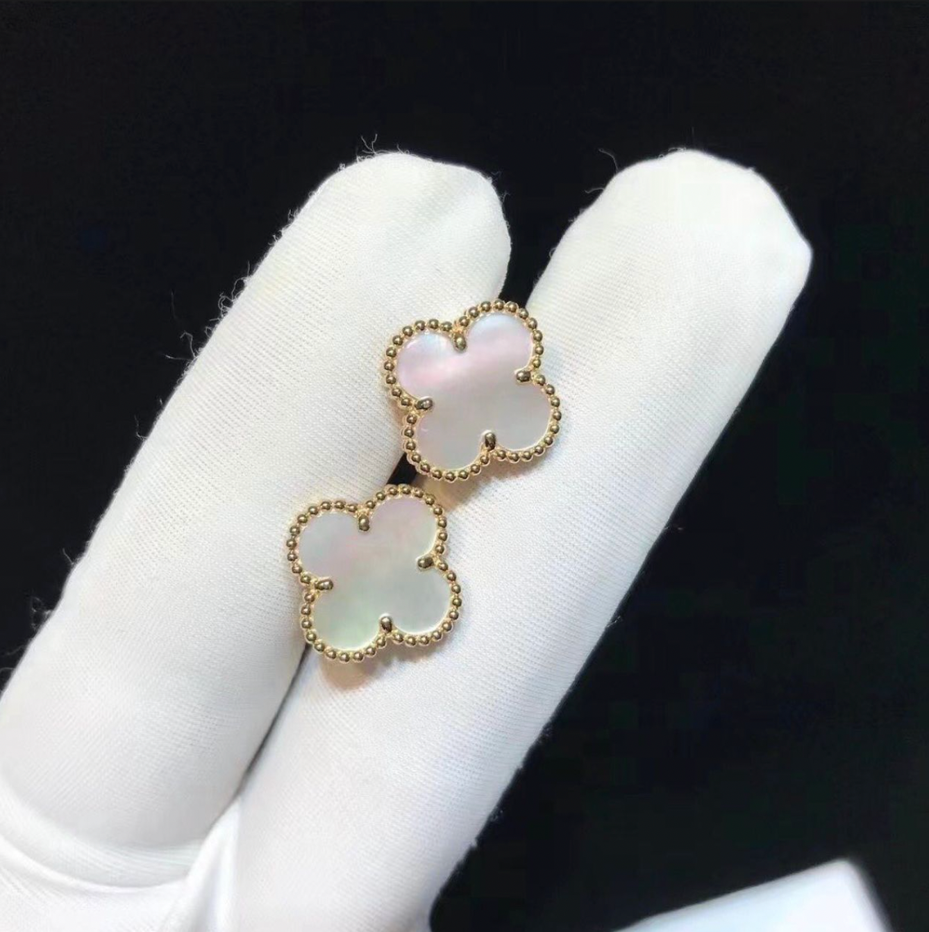 VAN CLEEF & ARPELS Vintage Alhambra Mother Of Pearl 18K Gold Earrings