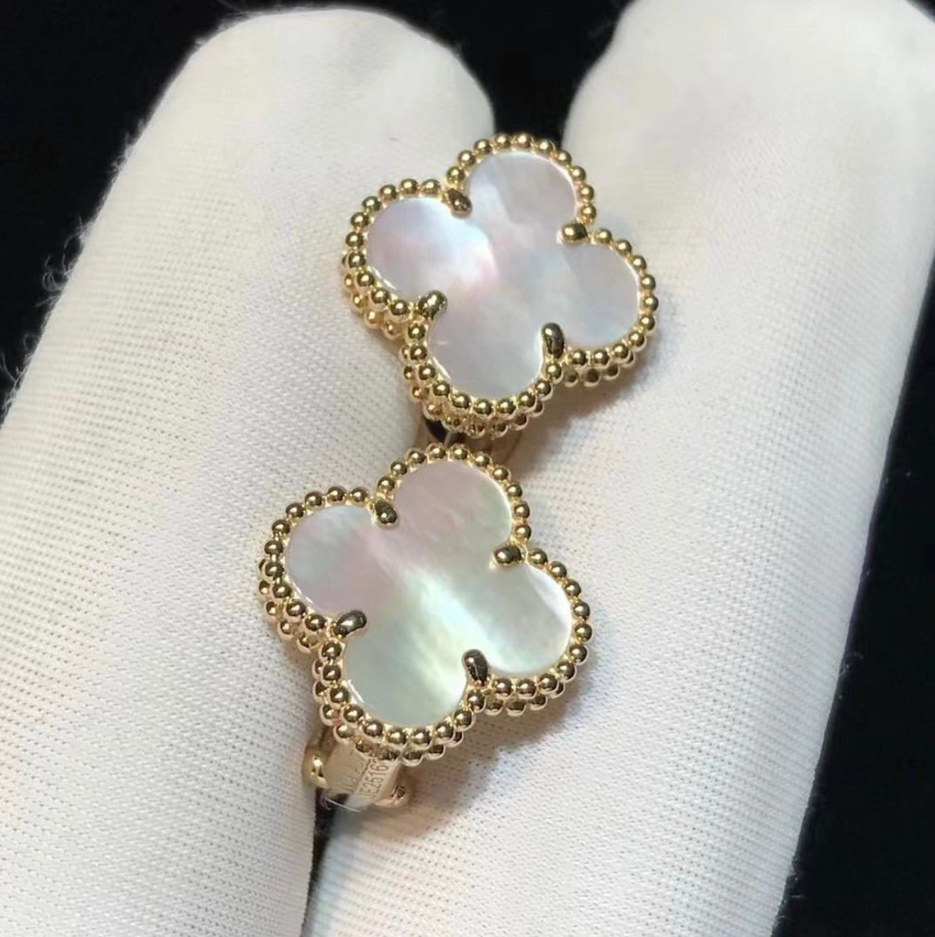 VAN CLEEF & ARPELS Vintage Alhambra Mother Of Pearl 18K Gold Earrings