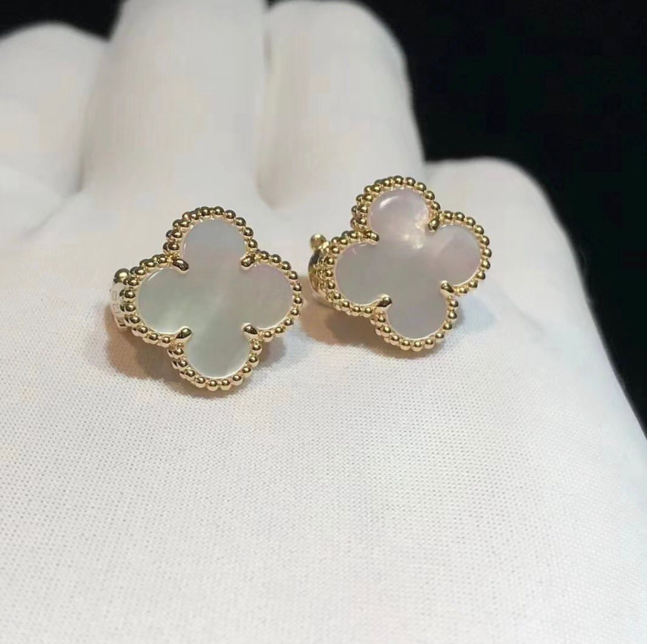 VAN CLEEF & ARPELS Vintage Alhambra Mother Of Pearl 18K Gold Earrings