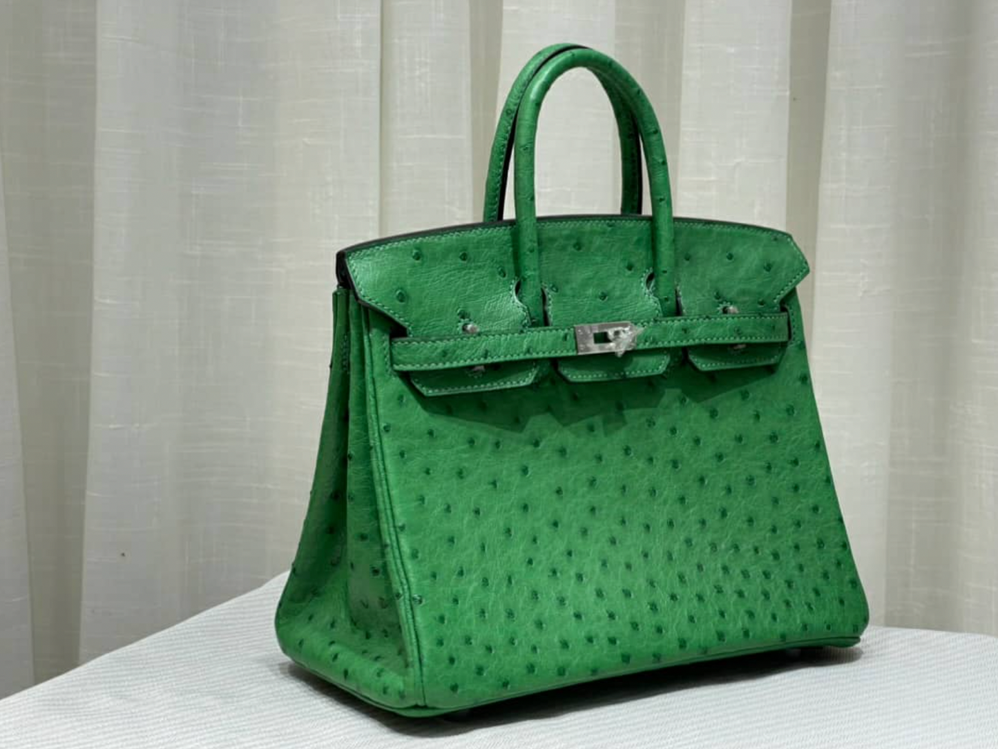 H Birkin Ostrich Leather Handbag Green