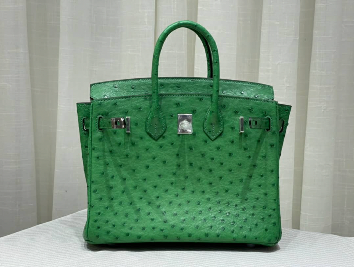H Birkin Ostrich Leather Handbag Green