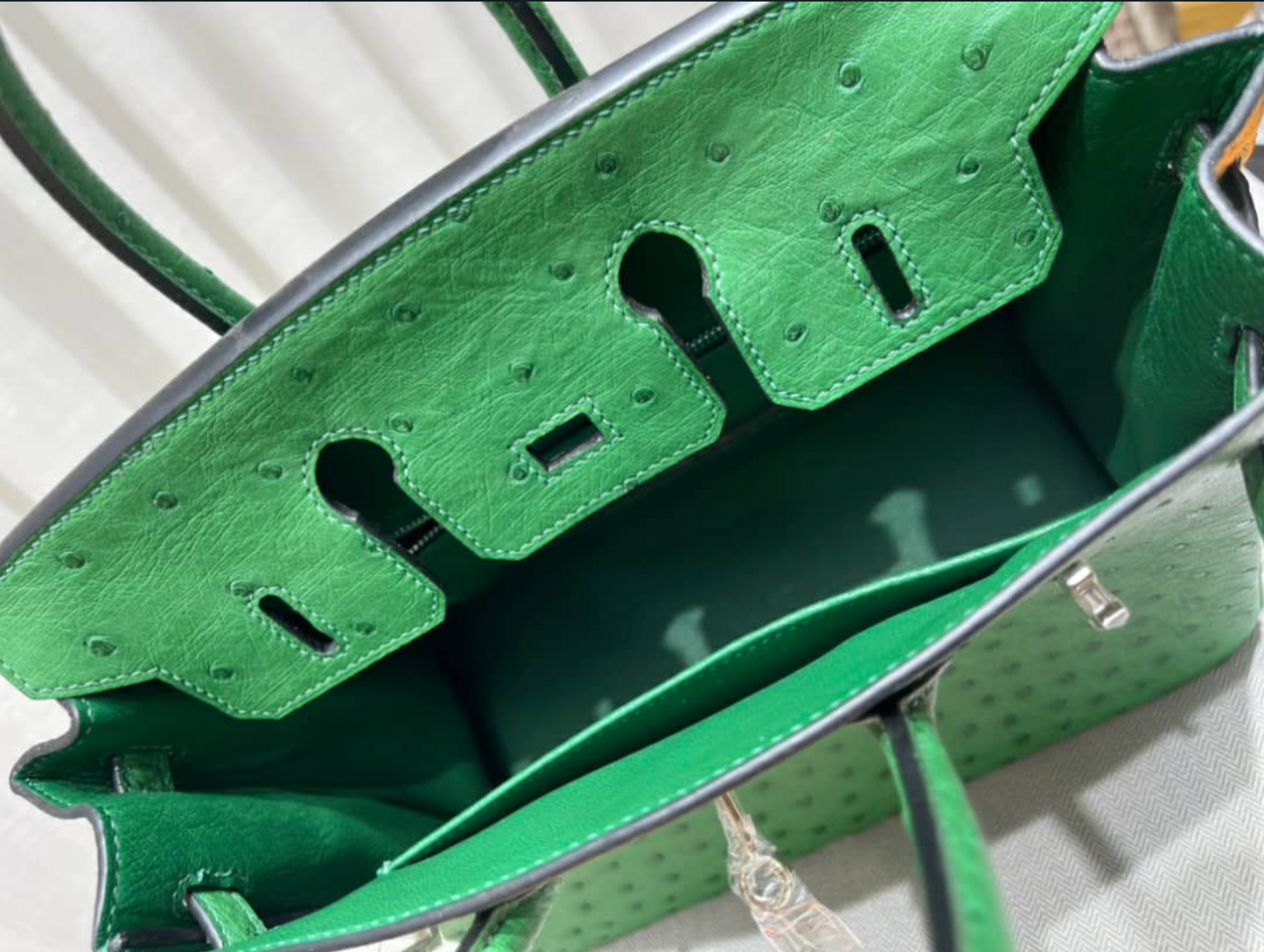 H Birkin Ostrich Leather Handbag Green