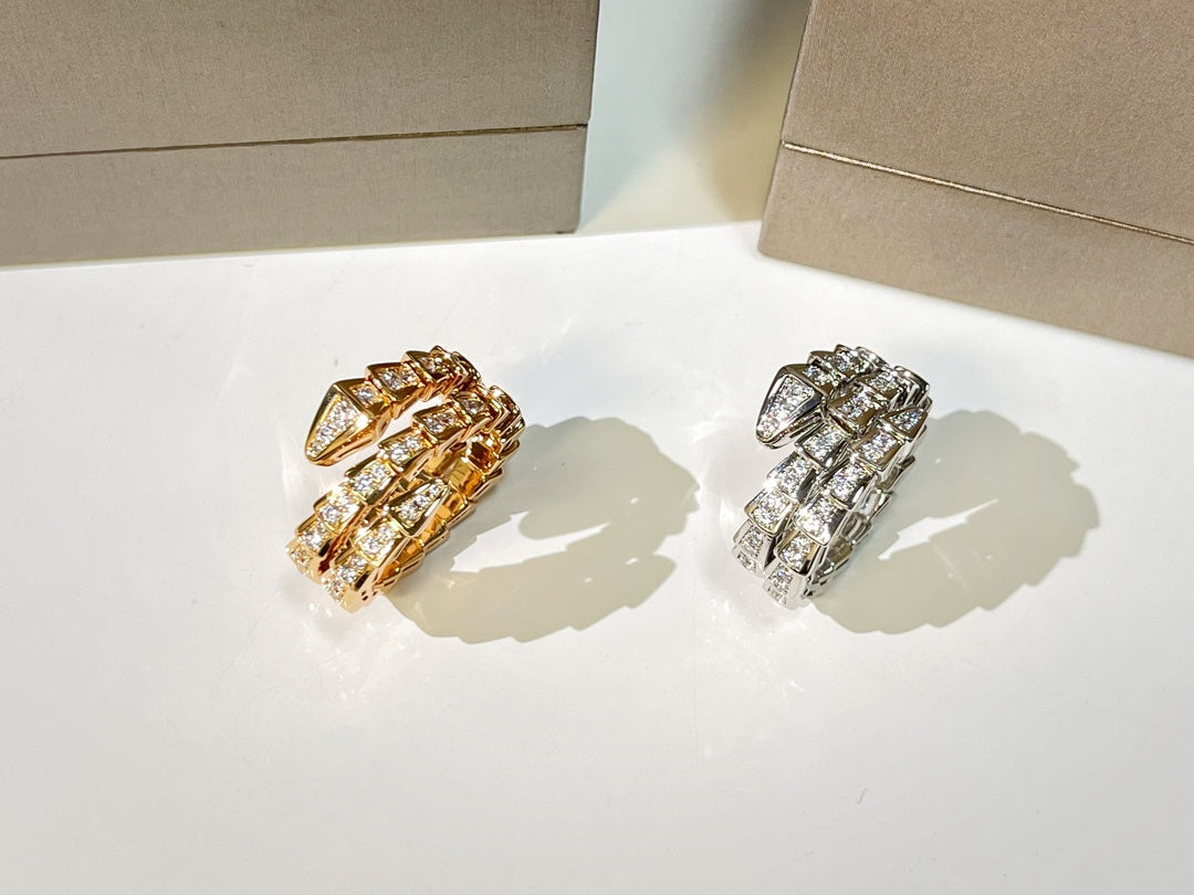 BULGARI Serpenti Viper Two-Coil 18kt Gold Ring with Pavé Diamonds