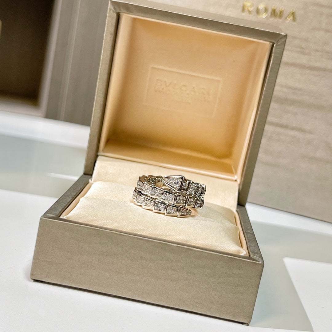 BULGARI Serpenti Viper Two-Coil 18kt Gold Ring with Pavé Diamonds