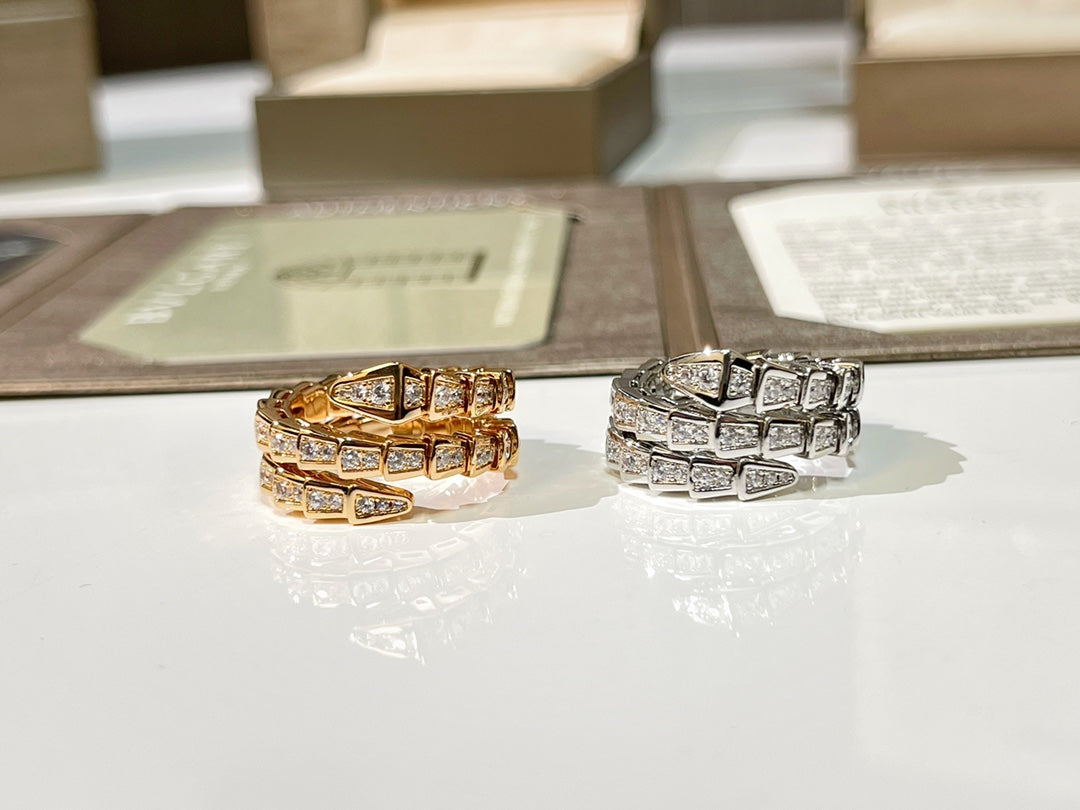 BULGARI Serpenti Viper Two-Coil 18kt Gold Ring with Pavé Diamonds