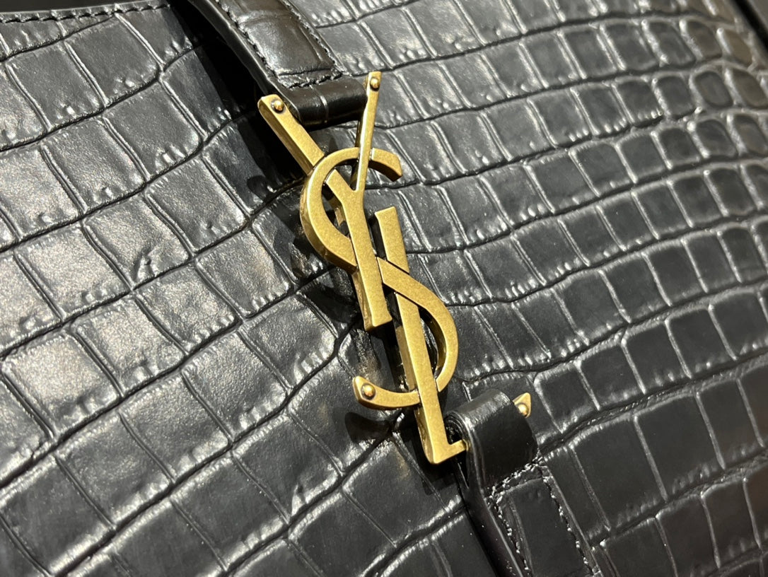 YSL LE 5 À 7 Croc Embossed Black