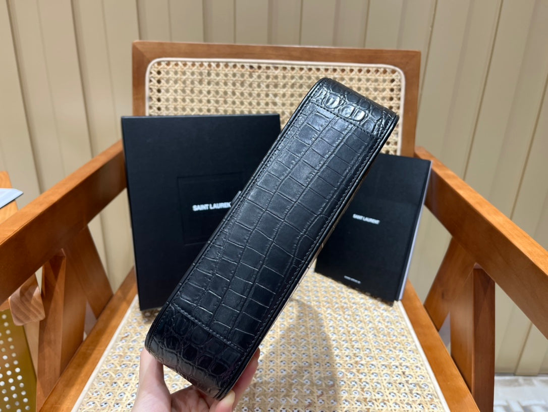 YSL LE 5 À 7 Croc Embossed Black