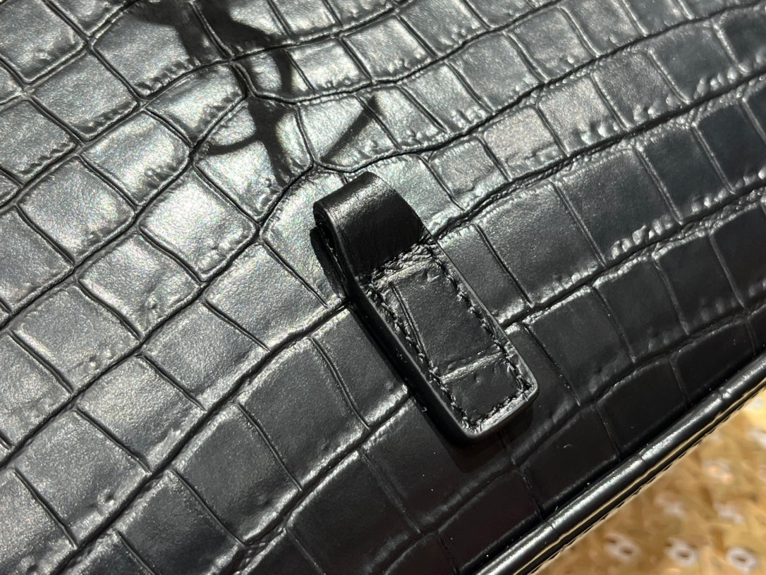 YSL LE 5 À 7 Croc Embossed Black