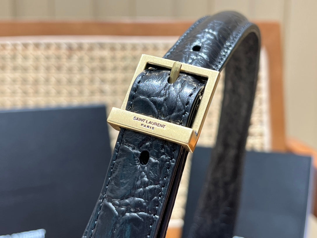 YSL LE 5 À 7 Croc Embossed Black