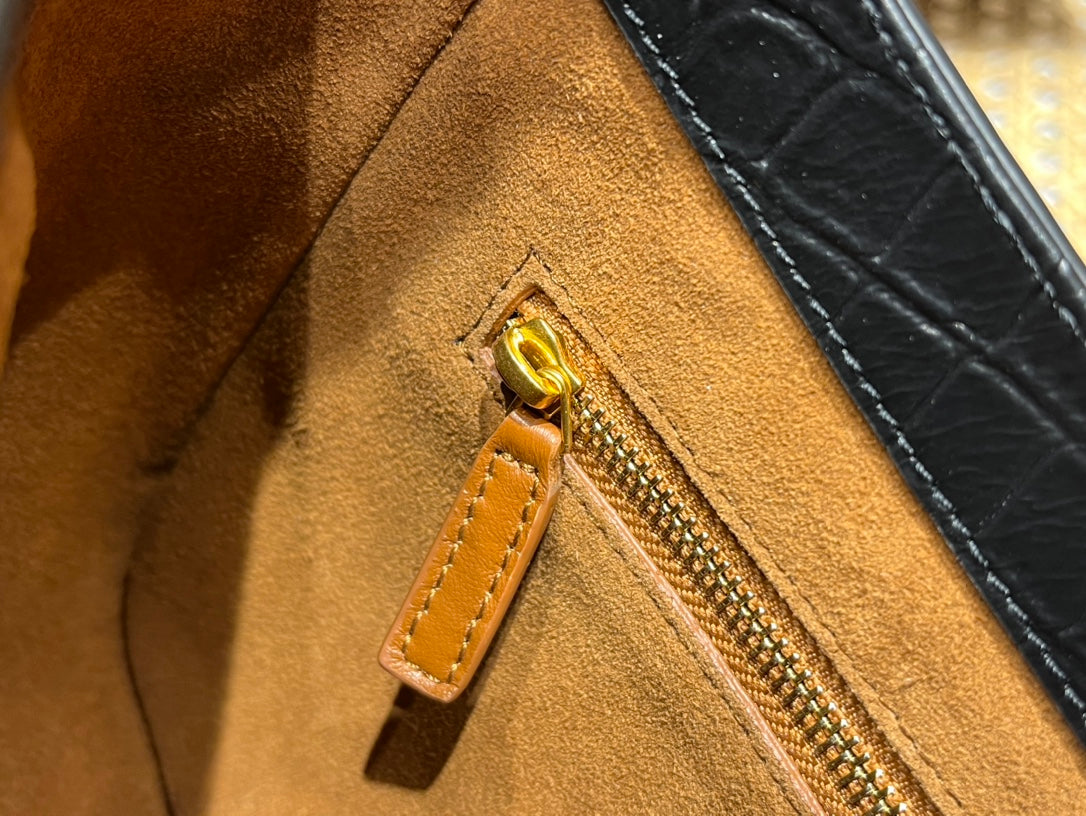 YSL LE 5 À 7 Croc Embossed Black