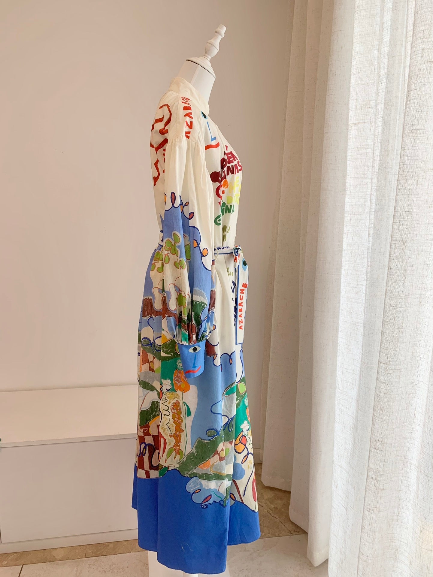 ALEMAIS Nadia Floral Maxi Shirtdress – Crisp Cotton, Waist Belt & Balloon Sleeves