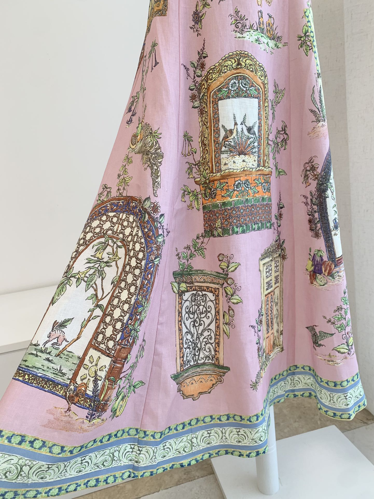 ALEMAIS Monte Midi Dress – Rose Pink Linen, Puff Sleeves & Crew Neck