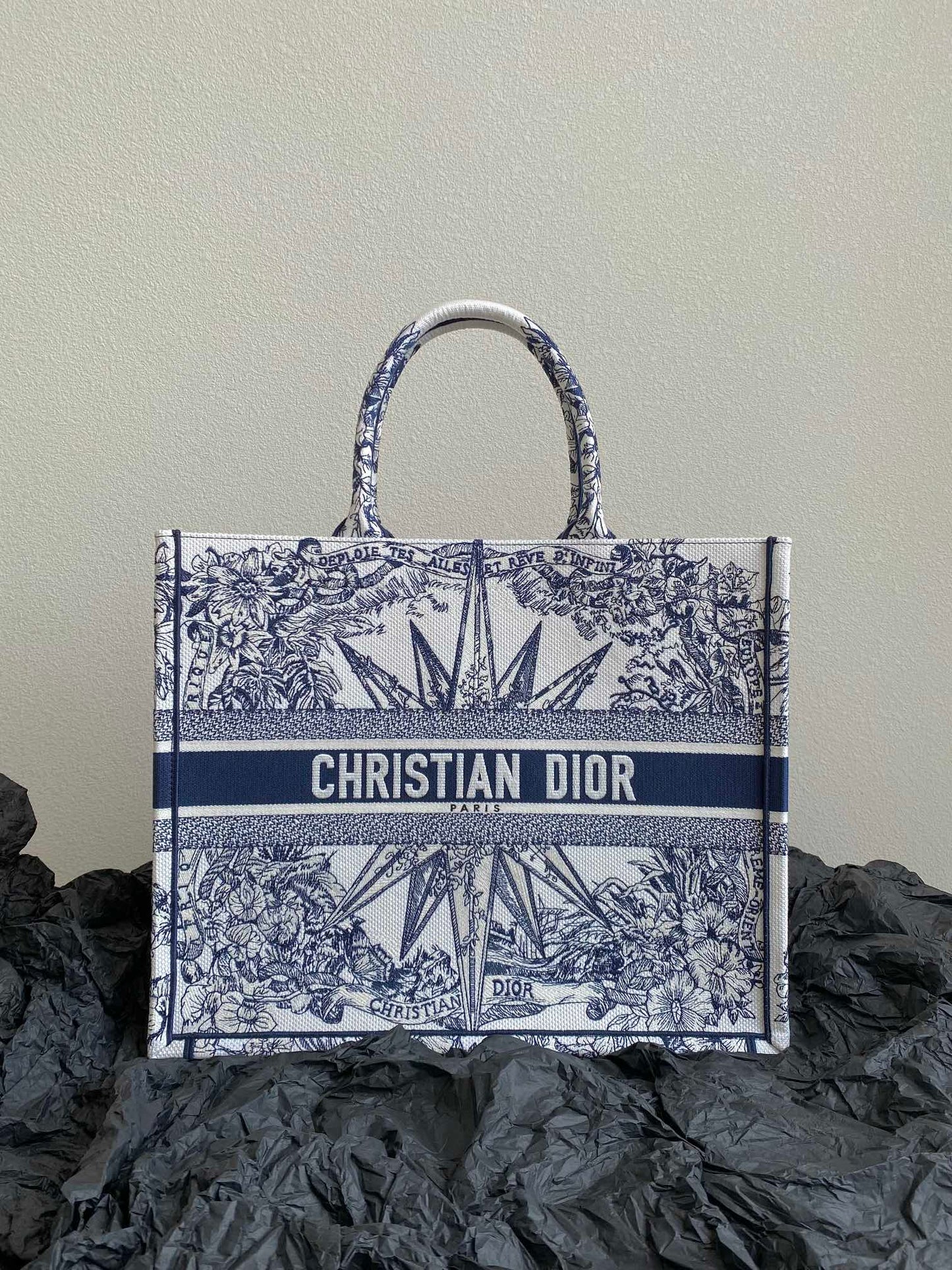 D Book Tote Large Blue Multicolor Rêve d'Infini Embroidery