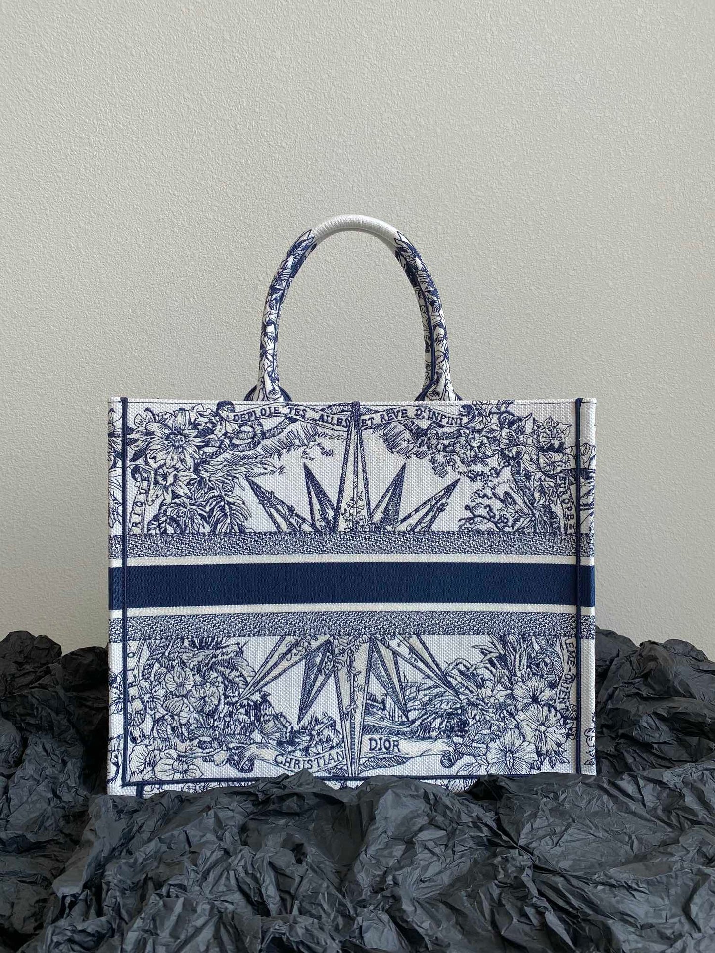 D Book Tote Large Blue Multicolor Rêve d'Infini Embroidery