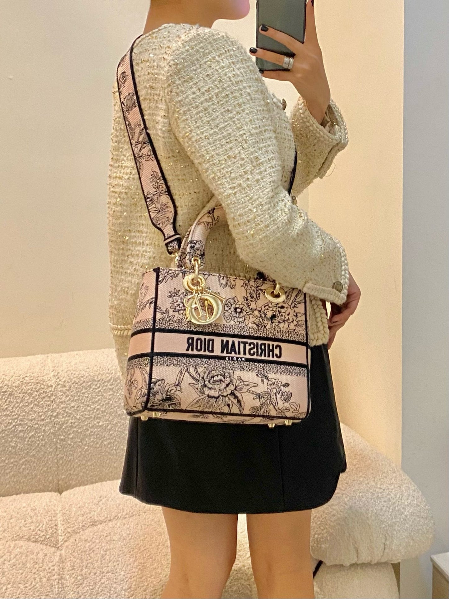 Medium Lady D-Lite Bag Powder Pink Jardin Botanique Embroidery