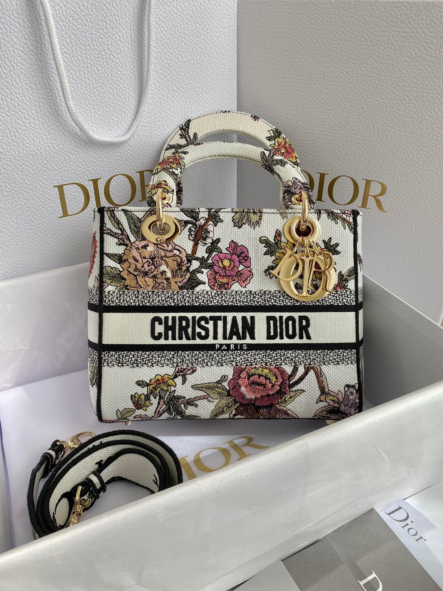 DIOR Medium Lady D-Lite Bag Multicolor Dior Jardin Botanique Embroidery