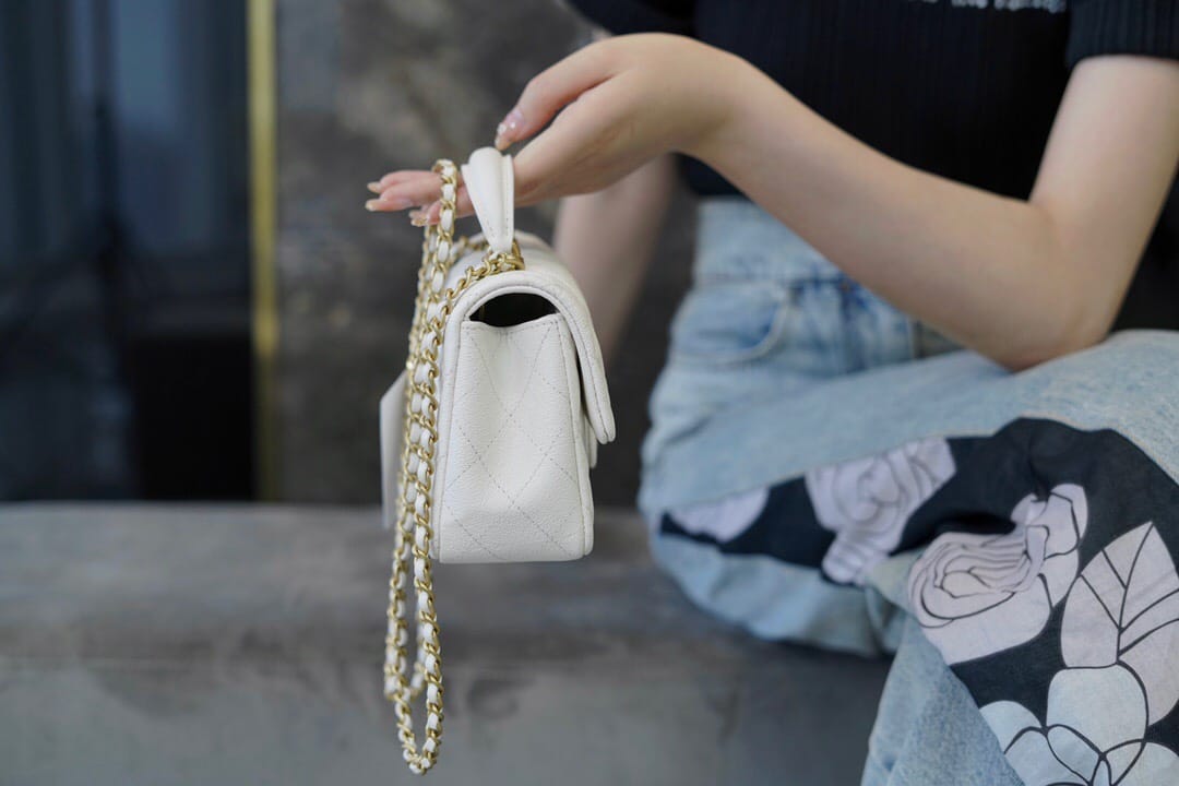 CC Classic Mini Flap Bag Top Handle White
