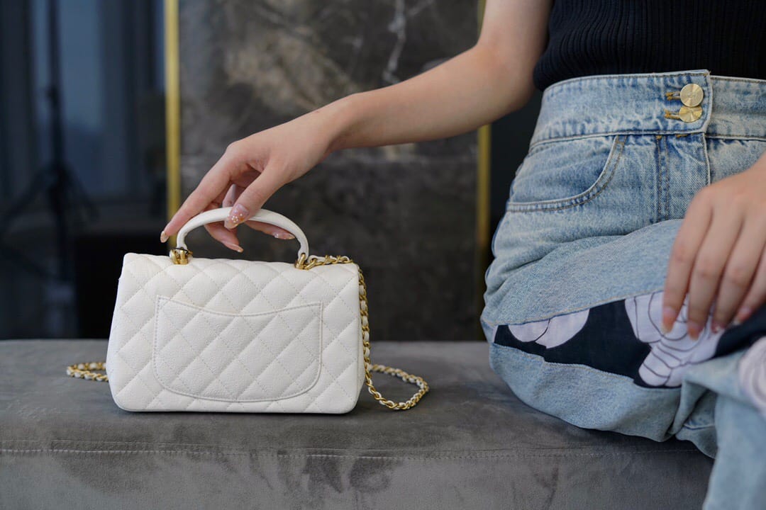 CC Classic Mini Flap Bag Top Handle White