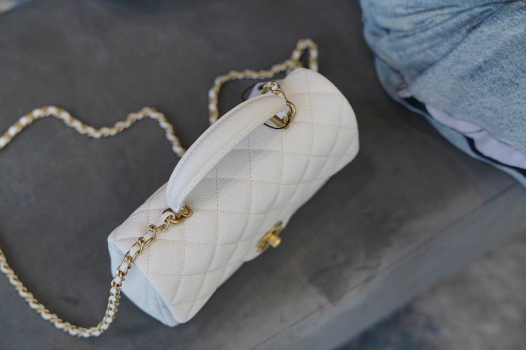 CC Classic Mini Flap Bag Top Handle White