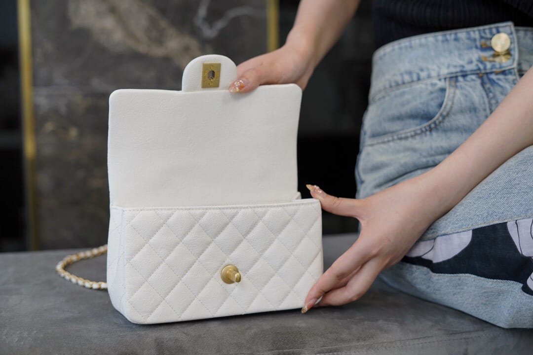 CC Classic Mini Flap Bag Top Handle White