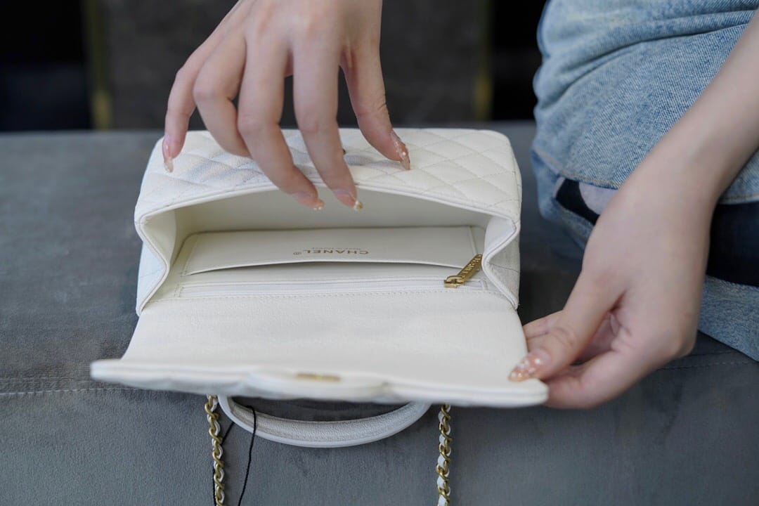 CC Classic Mini Flap Bag Top Handle White