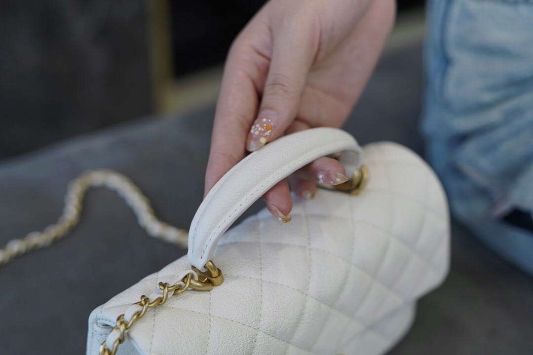 CC Classic Mini Flap Bag Top Handle White