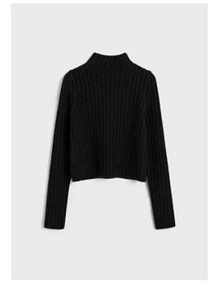 TOTEME Wool Sweater – Black & Beige Rib-Knit Design with Stand Collar & Long Sleeves