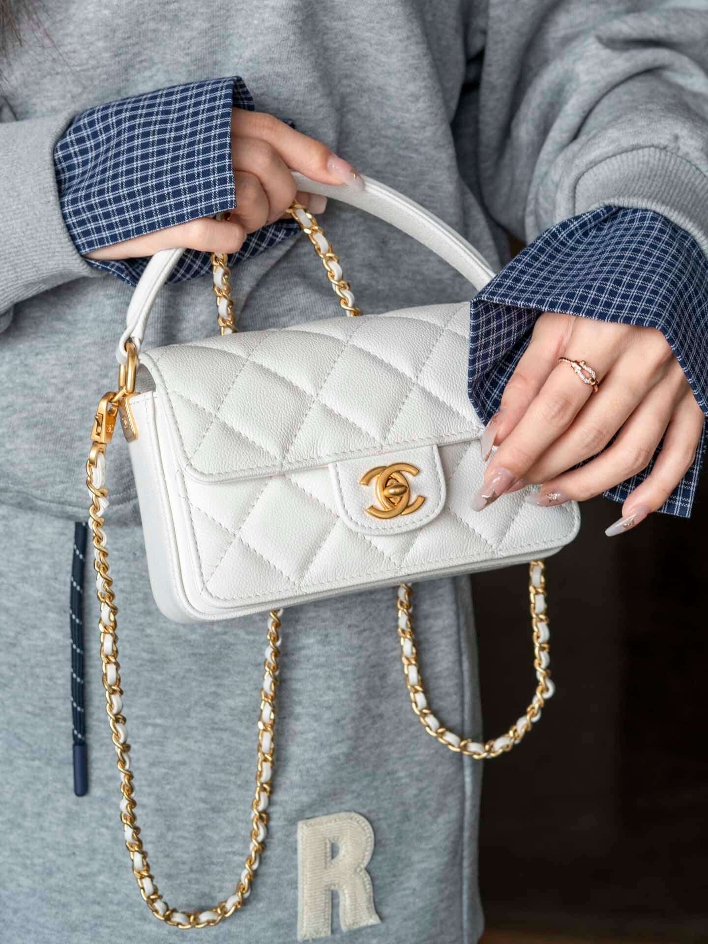 CC 24K Classic Mini Handle Flap Bag White