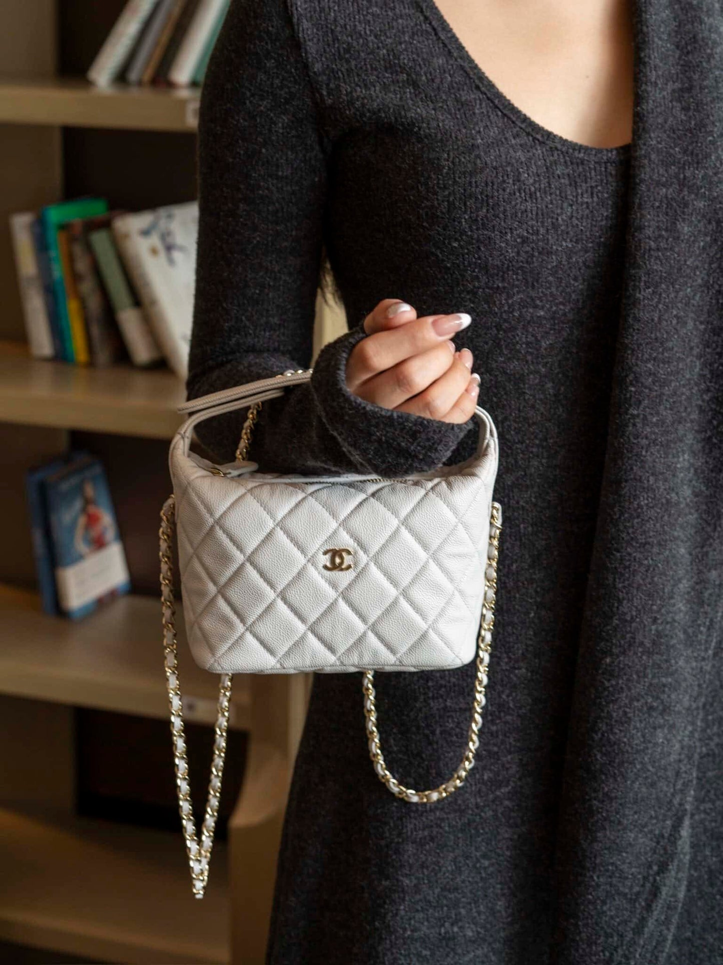 CC 25C Top Handle Hobo Bag Light Gray